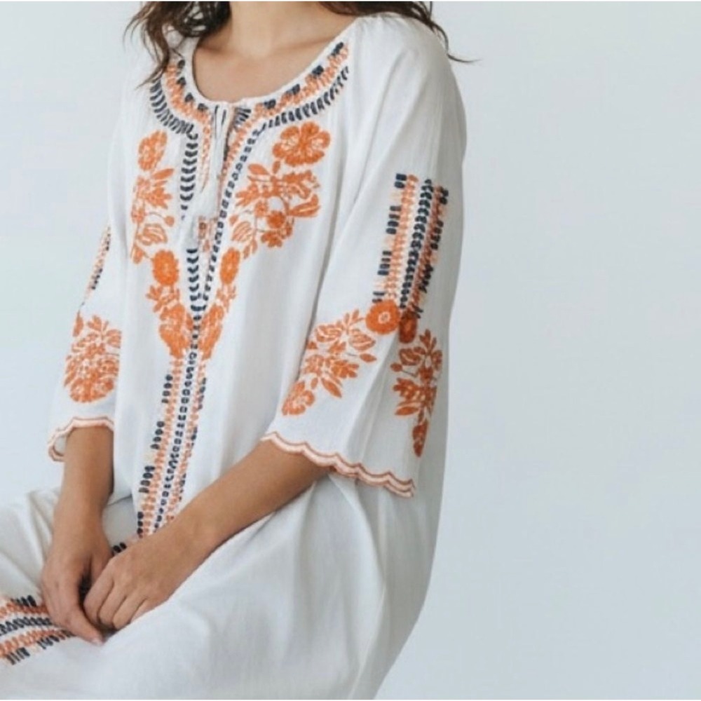 Chic Connection Embroidered Mini Dress Mid Sleeve Scallop Hem Women's Size 2X